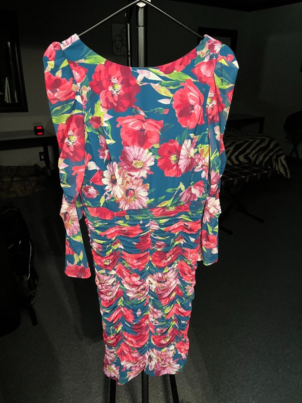 Eliza J. Teal Floral Ruched Dress, Size 10